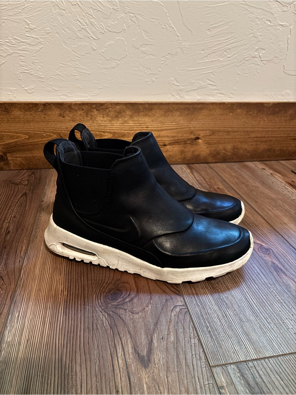 Nike Women Black Leather Slip-On Sneakers with White Sole